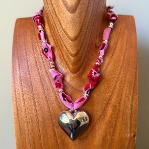 Pink and Red Silver Heart Necklace